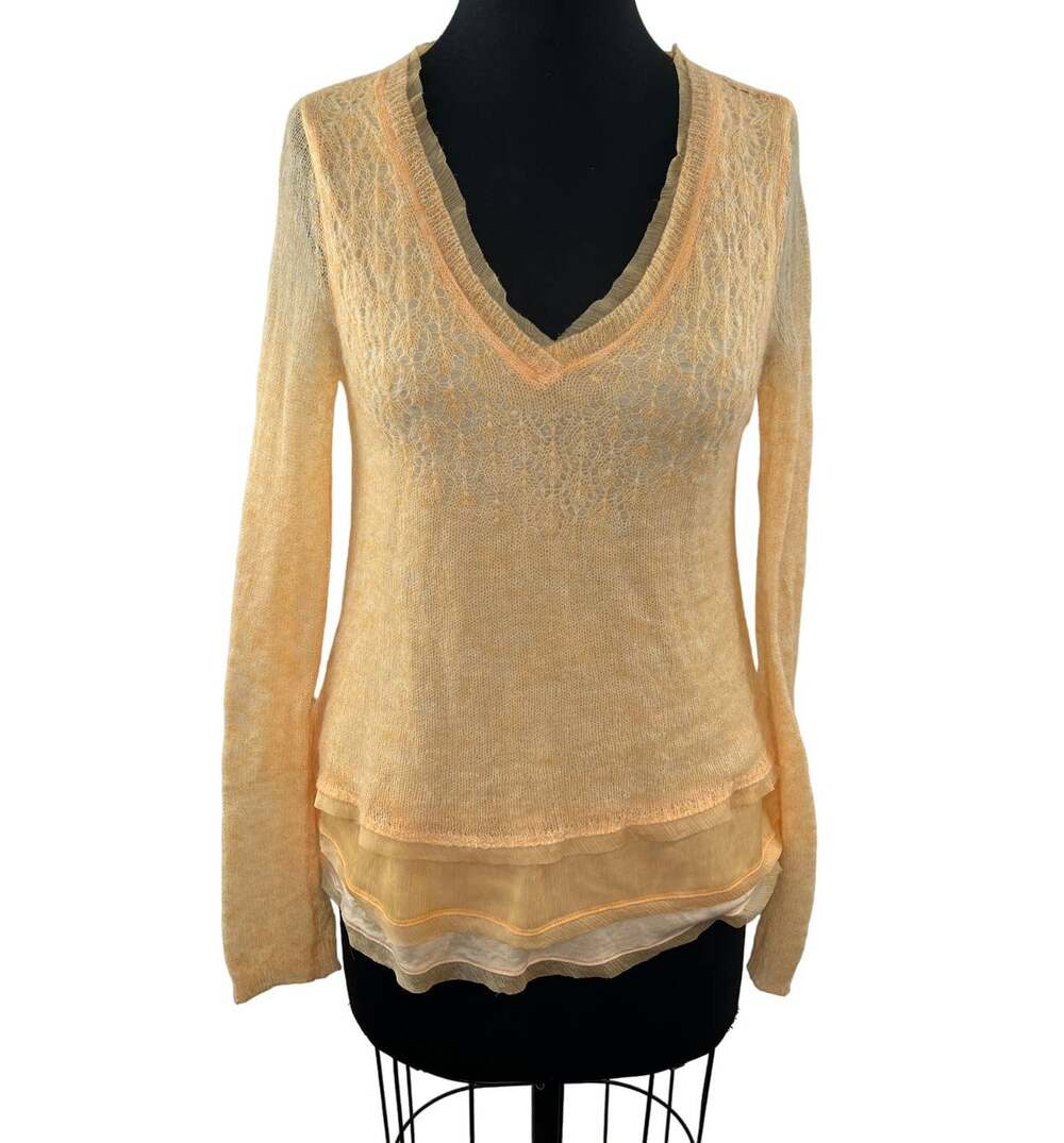 Anthropologie Knitted & Knotted Alessia Alpaca Blend Layered Sweater Orange M